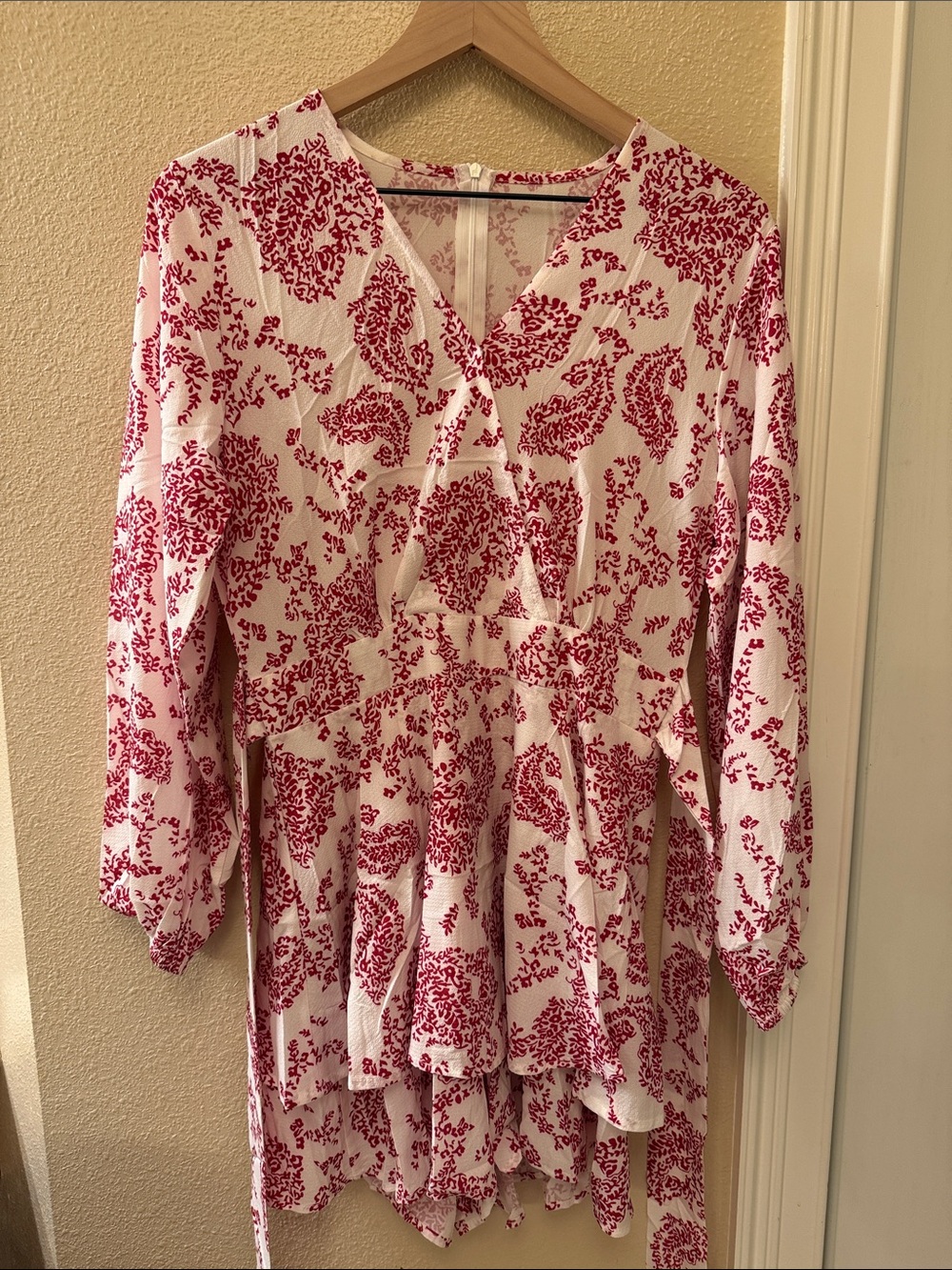 Amazon Essentials White Tunic with Red Floral Print